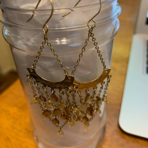 Gold Tone Dangle Earrings with beads - Picture 5 of 8